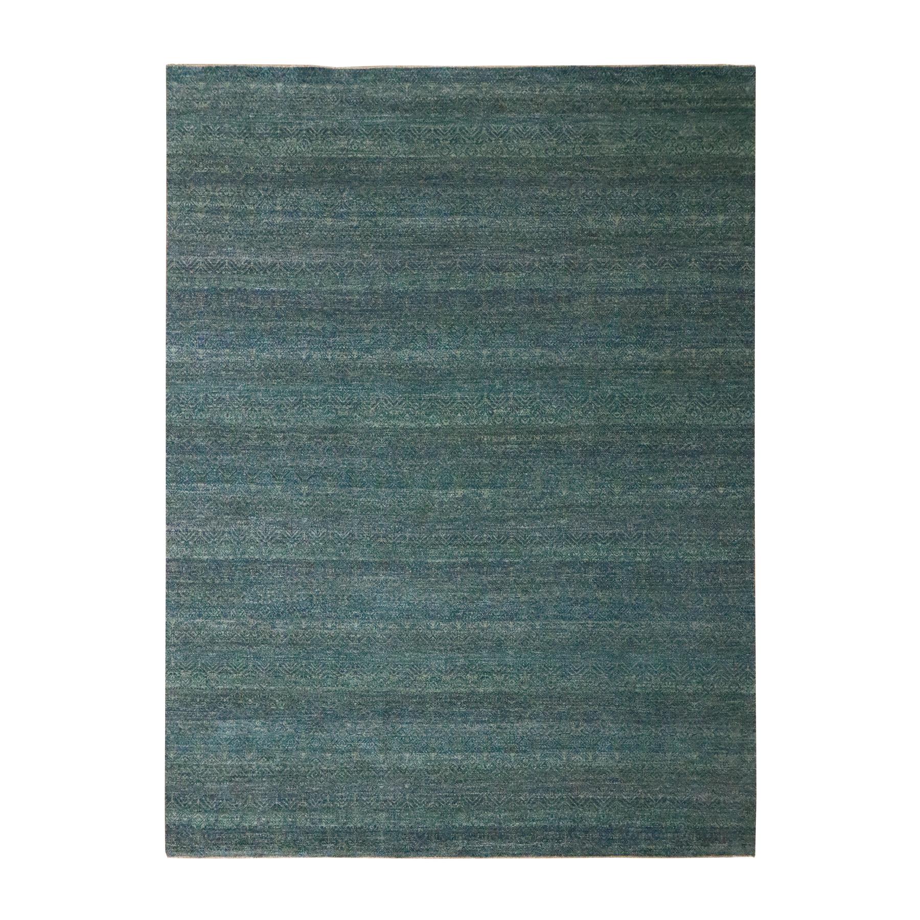 9'x12' Ocean Blue, Kohinoor Herat Pattern, Small Geometric Repetitive Diamond Design, Soft Wool, Tone on Tone, Hand Knotted, Oriental Rug 